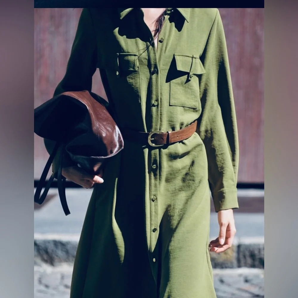 Elegant Green Shirt Dress - Picture 5 of 11